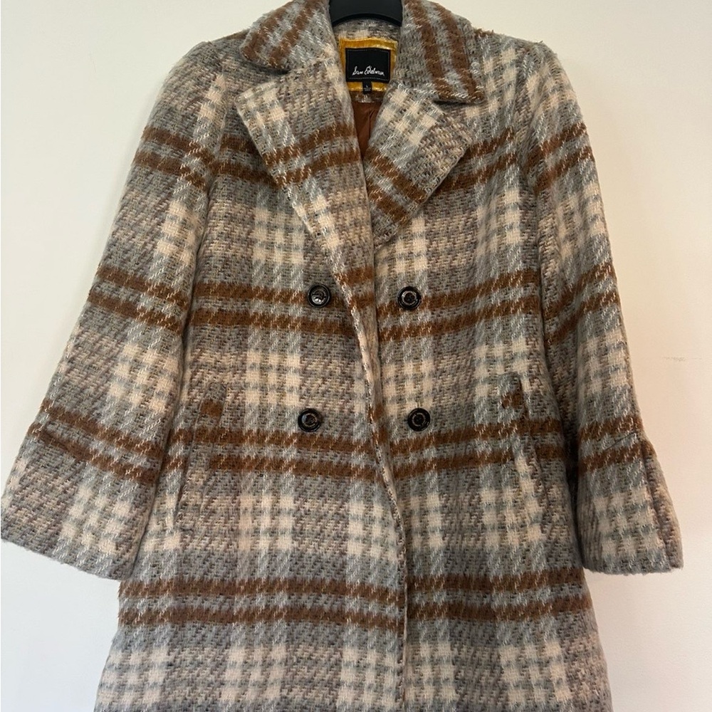 Sam Edelman Plaid Pea Coat in Brown and Cream